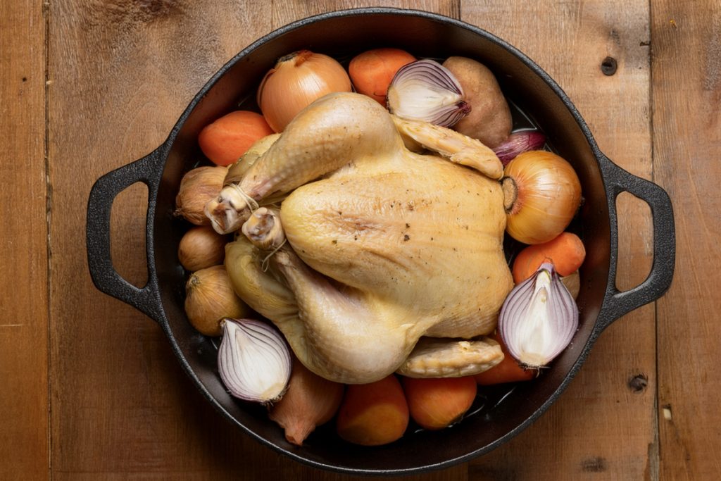 Temps de cuisson pour un chapon en cocotte en fonte sans utiliser le four